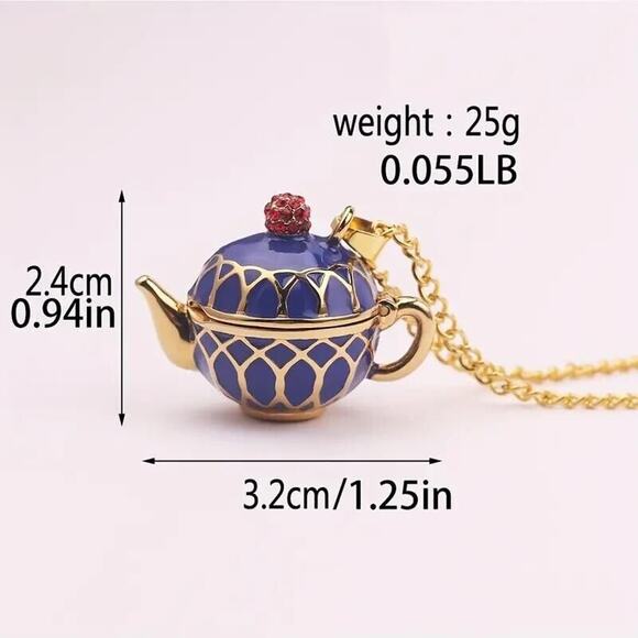 Cobalt Blue Enamel Painted Teapot Tea Pot Charm Pendant Yellow Gold-Tone - Picture 9 of 15